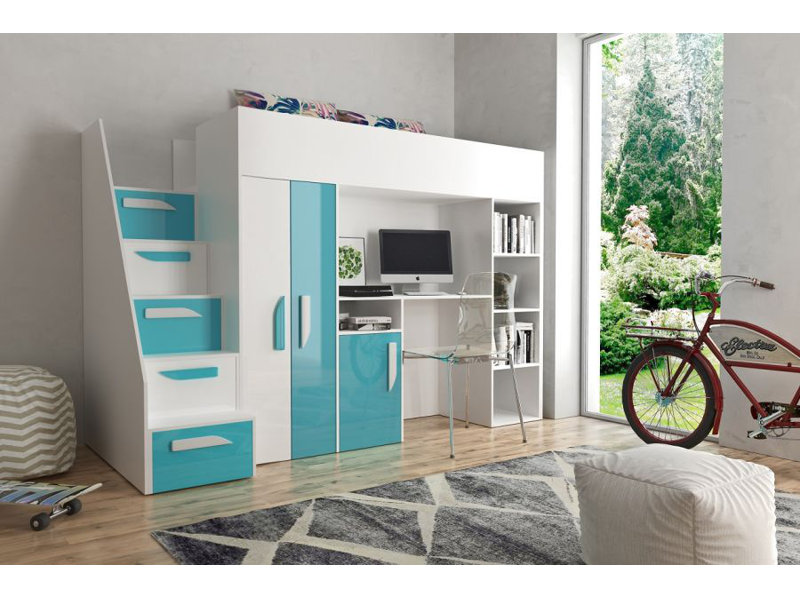 Isabelle & Max Hochbett mit Schubladen, Bücherregal, Schreibtisch und